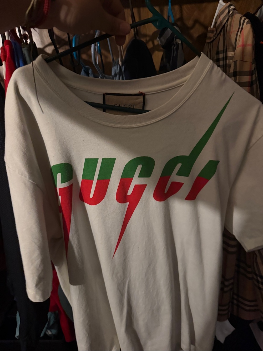 Gucci White Tee with Green Chest Graphic